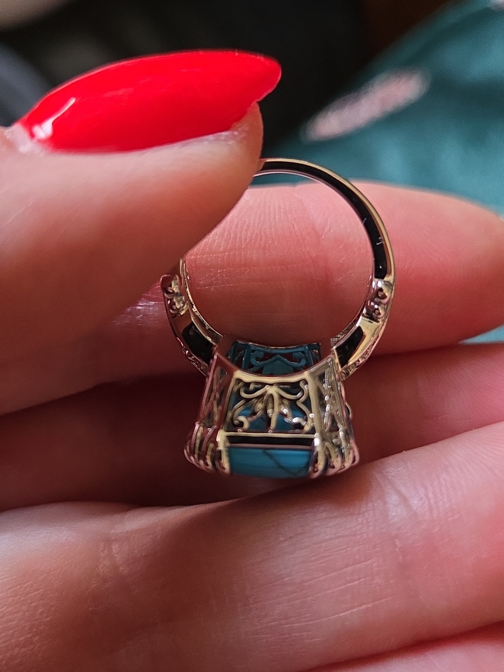 Title: Stunning Bohemian Turquoise Statement Ring – Vibrant Blue. - Picture 6 of 7